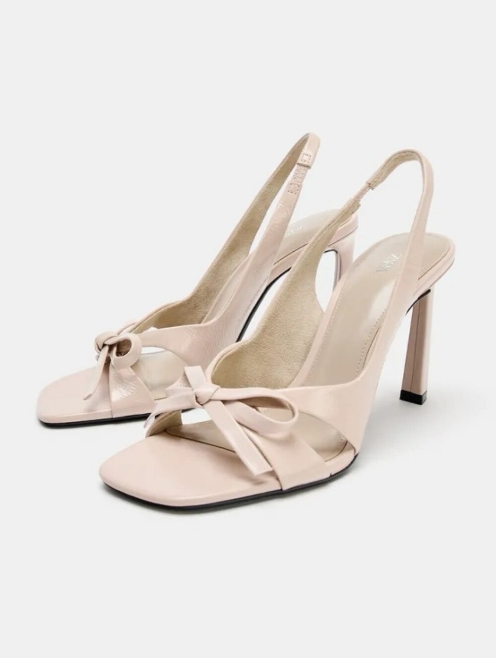 Zara Slingback Knot Bow Leather High-Heel Sandals in Blush Pink Sz-8